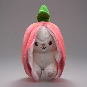 Medium Rabbit Stuffed Animal White Pink Removable Strawberry Cover Plush Toy